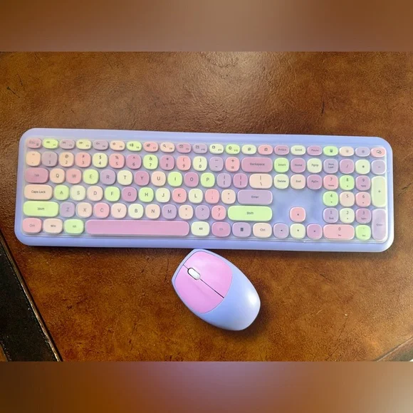 Ergonomic Purple and Pink Wireless Keyboard and Mouse Set - Picture 3 of 5